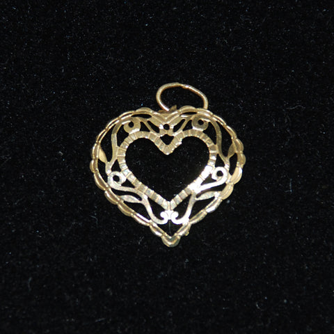 Gold Filigree Heart Charm 14K