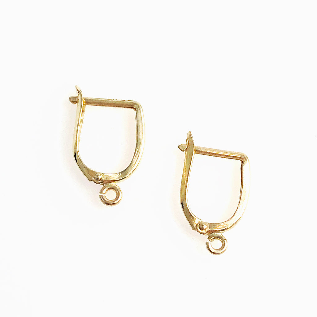 Gold Horseshoe Click In Lever Back Earrings 14K