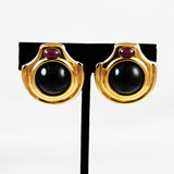 Gold Designer Black Onyx Ruby Clip On Earrings