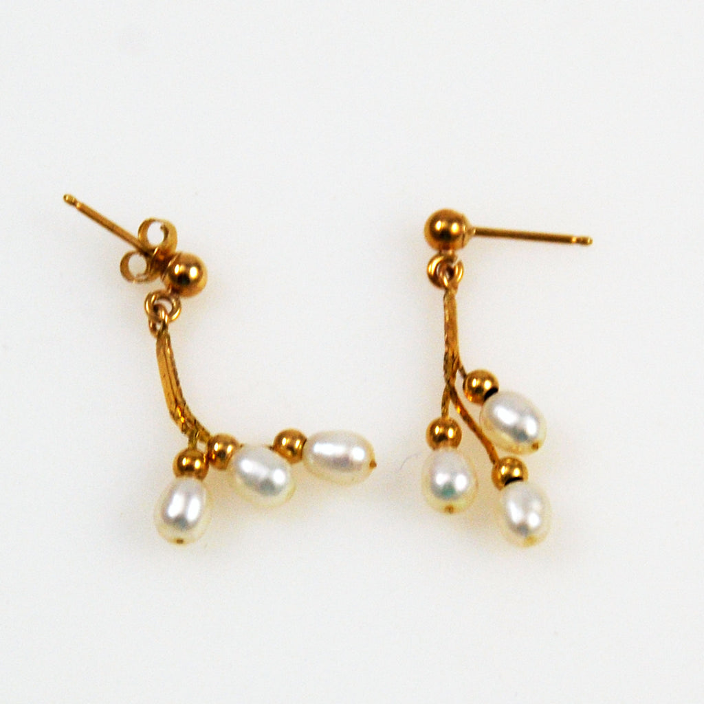 14K Gold Pearl Dangle Earrings