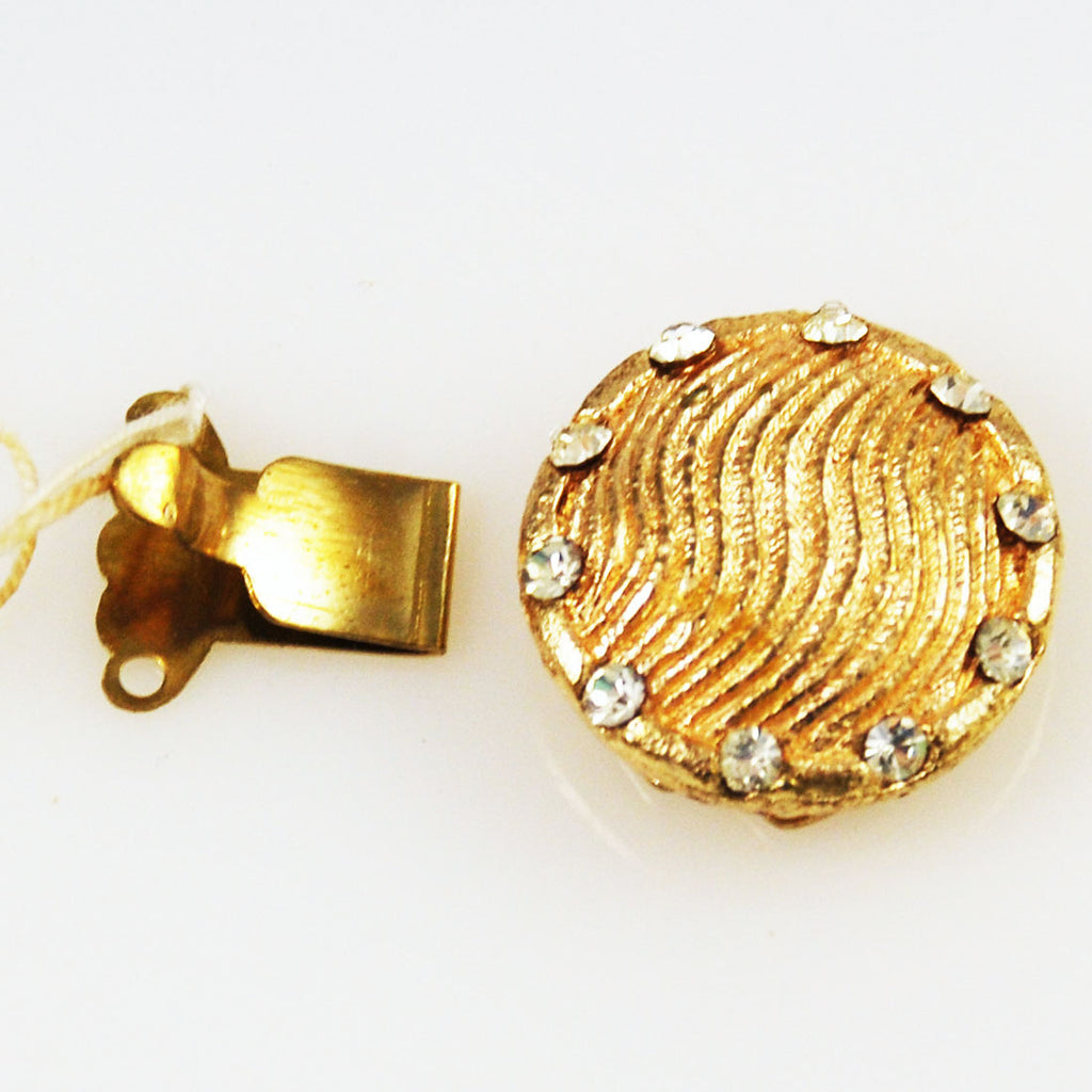 Gold Plated Rhinestone Round Clasp Vintage