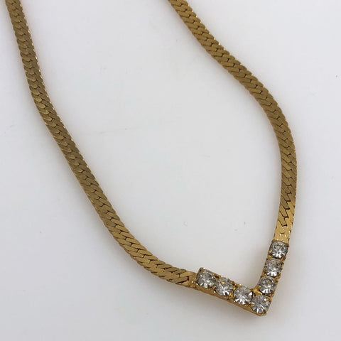 Gold & Rhinestone Herringbone Necklace