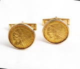 14KT Gold $5 Indian Head Half Eagle Coin Cuff Links