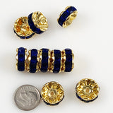 Large Gold Plated Sapphire Blue Rondelles