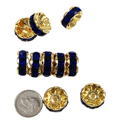 Large Gold Plated Sapphire Blue Rondelles 16mm - 6 beads