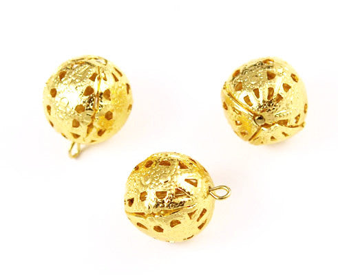 Large Gold Plated Filigree Beads with Loop