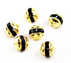 Large Gold Jet Black Rhinestone Beads 16mm  - 6 beads