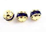 Large Gold Plated Sapphire Rhinestone Balls 16mm