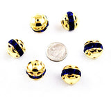 Large Gold Plated Sapphire Rhinestone Balls 16mm