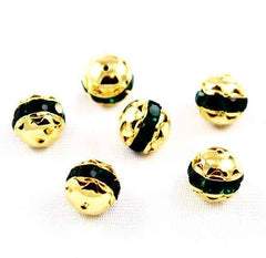 Large Gold Plated Emerald Green Rhinestone Beads 16mm - 4 beads