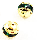 Large Gold Plated Emerald Green Rhinestone Balls 16mm