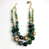 Double strand vintage green bead necklace