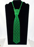 Rare Green Glass Beaded Tie Necklace Vintage