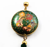 Cloisonne Green Tassel Pendant With Roosters Vintage Chinese