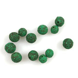 Antique Green Eye Czech Pressed Glass Beads