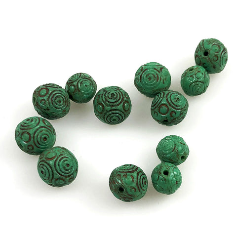 Antique Green Eye Czech Pressed Glass Beads