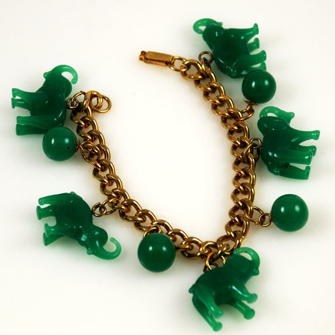 Green Elephant Charm Bracelet Vintage
