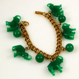 Green Jade Elephant Charm Bracelet Vintage