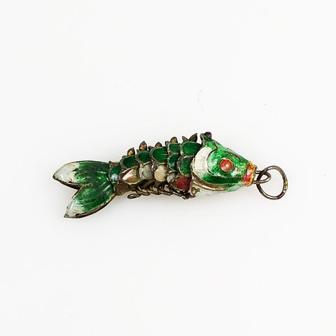 Green enamel Chinese fish charm