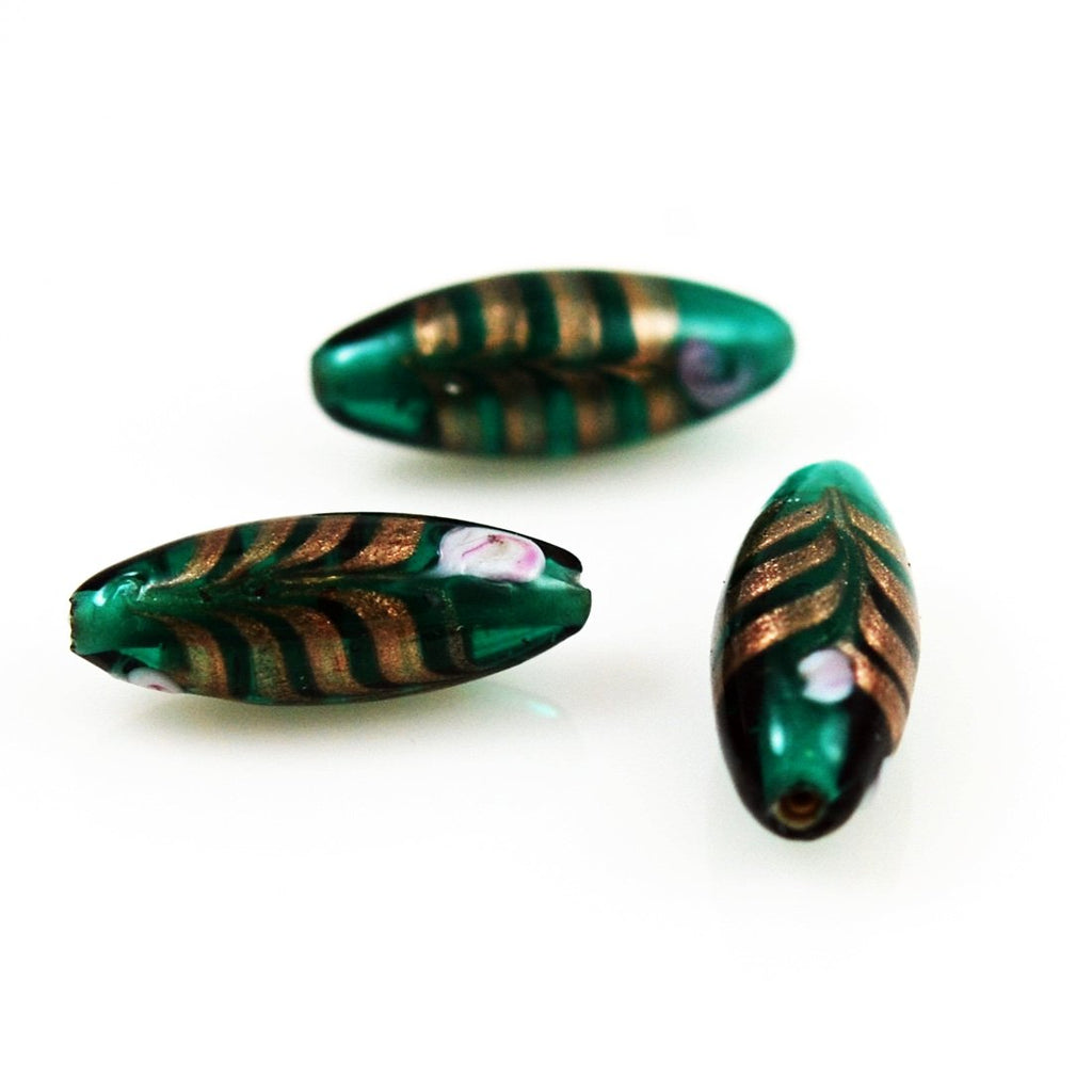 Green Lamp Work Feather Beads