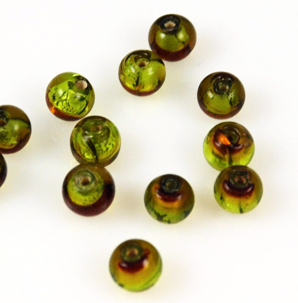 Green & Brown Silver Foil Beads