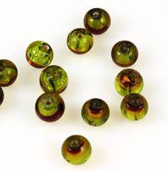 Green & Brown Silver Foil Beads- 12 beads 9mm