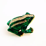 Green Rhinestone Frog Brooch Vintage