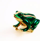 Green Rhinestone Frog Brooch Vintage