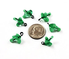 Lamp Work Green Leaf Beads With Wires - Vintage 6 beads