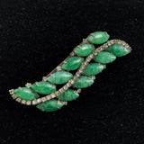 Art Deco Faux Jade Rhinestone Brooch