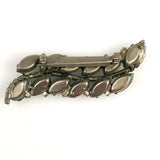 Art Deco Faux Jade Rhinestone Brooch