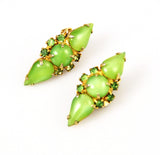 Green Rhinestone Clip On Earrings 