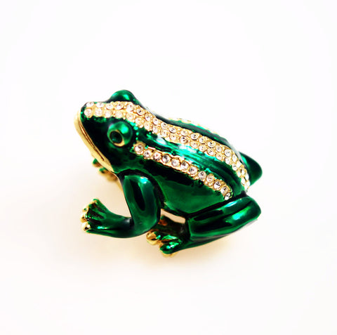 Green Rhinestone Frog Brooch Vintage