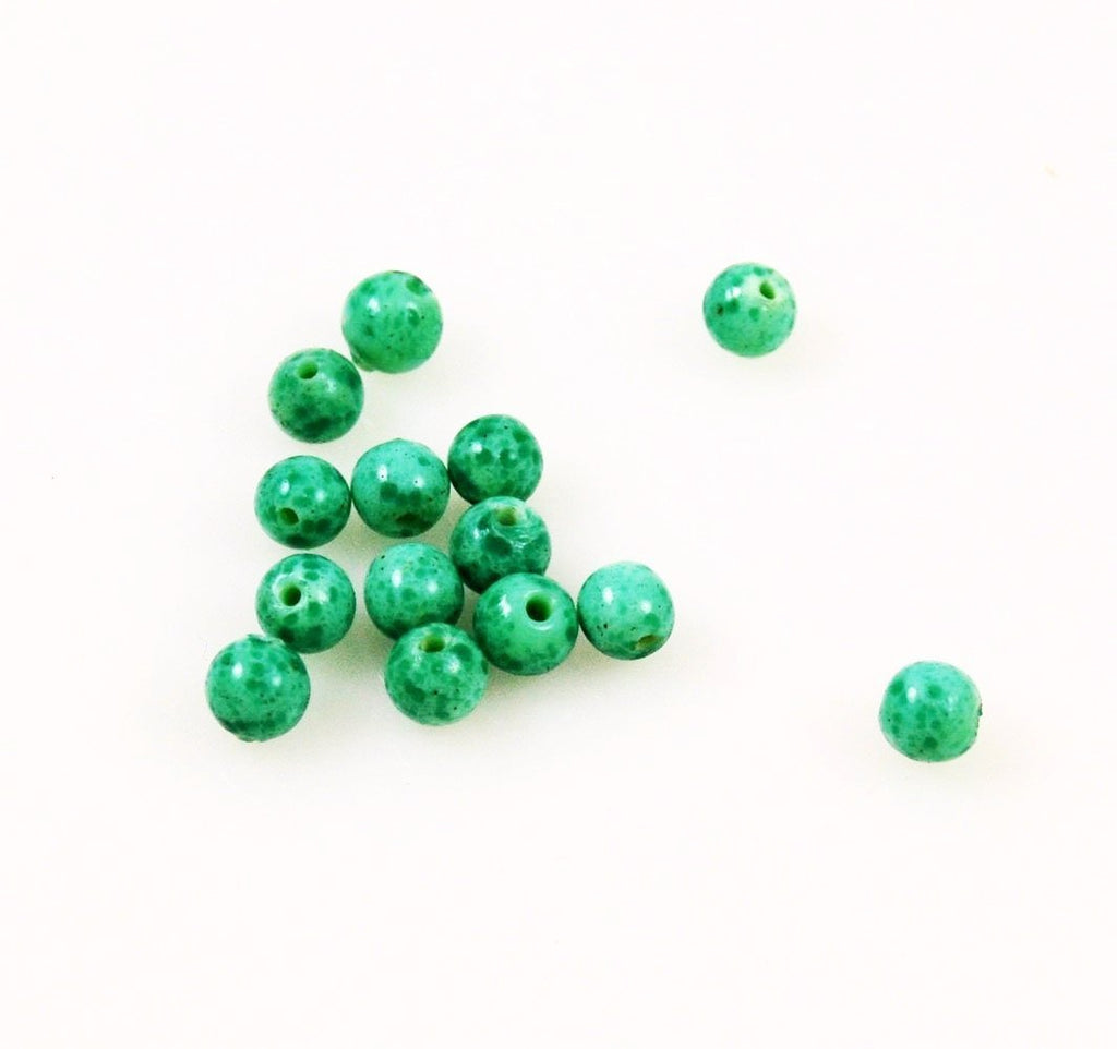 Green Spatter Round Beads - Vintage 6mm