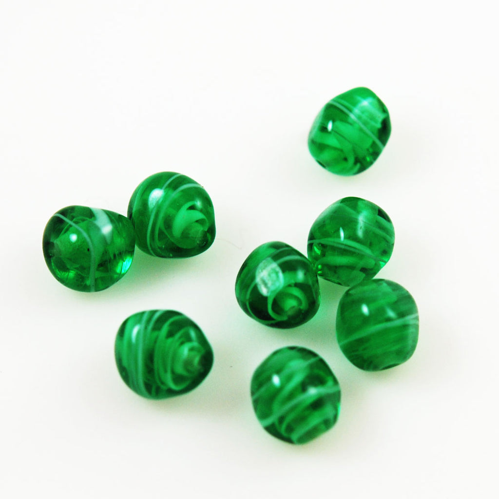 Green Striped 12mm Vintage Beads