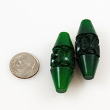 Carved Green Celluloid Toggle Buttons Art Deco (2)