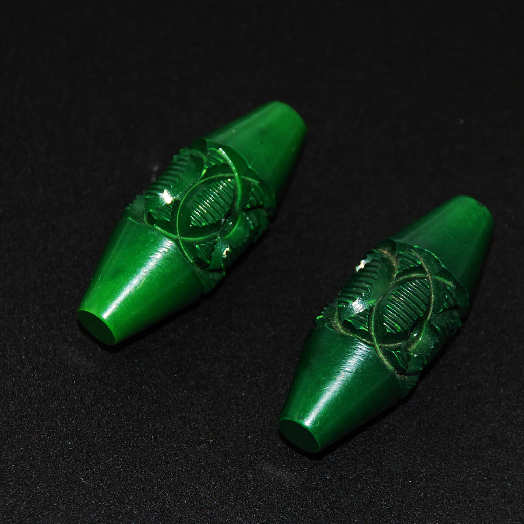 Carved Green Celluloid Toggle Buttons Art Deco (2)