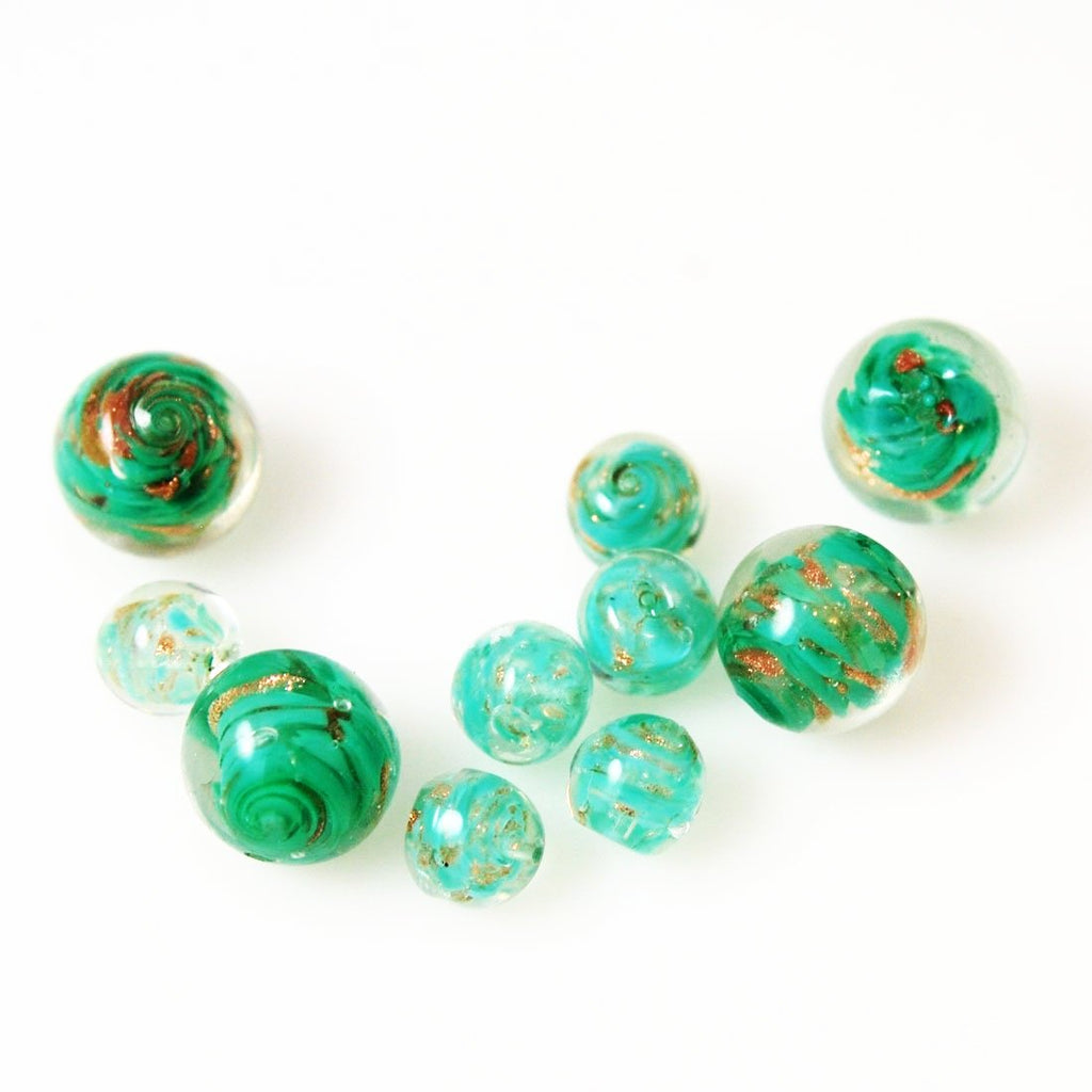Green Venetian Glass Beads Vintage