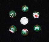 16mm Cloisonne Green Round Beads Vintage Chinese