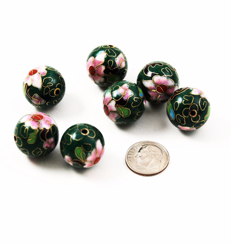 Cloisonne Green Round Beads 18mm XL 