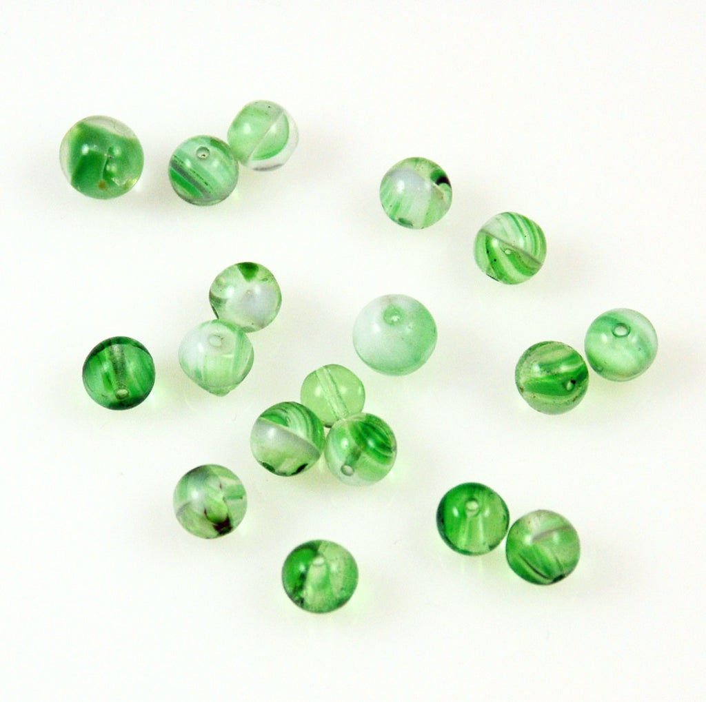 Green Givre Beads 7mm - 12 German Old Stock Vintage