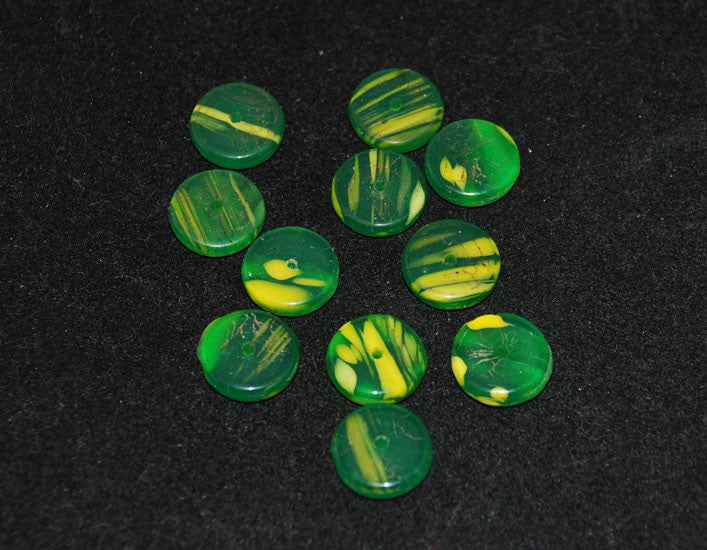 African Trade Beads Kancamba Green & Yellow Disks 