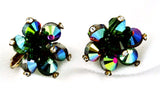 Vendome Green Rhinestone Clip On Earrings 1960's Vintage