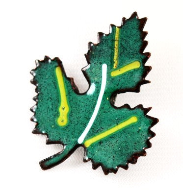 Green Enamel Maple Leaf Brooch Vintage