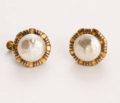 Miriam Haskell Pearl and Gold Earrings Clip On