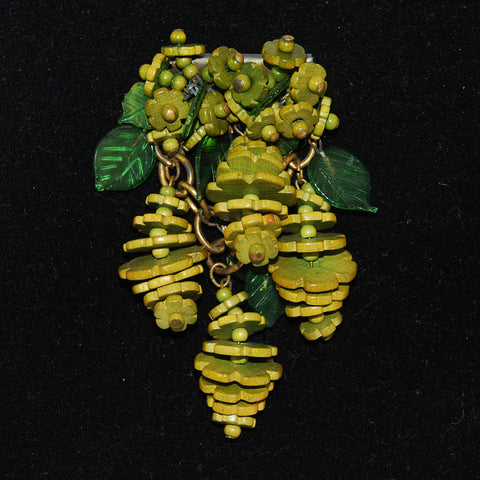 Miriam Haskell Pine Cone Brooch WWII Wood