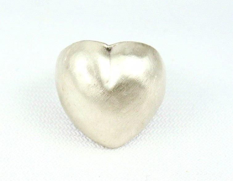 Brushed Silver Domed Heart Ring 6