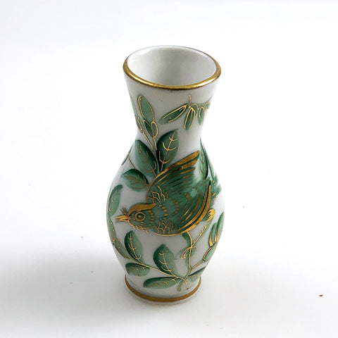 Herend Green Bird Small Bud Vase 