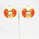 Carolina Herrera Coral Enamel Earrings Clip Ons