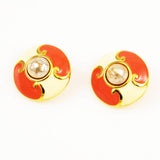 Carolina Herrera Coral Enamel Earrings Clip Ons